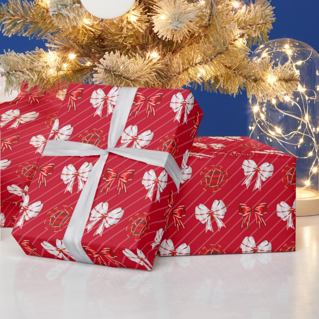 Papier Cadeau Nœuds Rouges Blancs Noël Fêtes (Vacances)