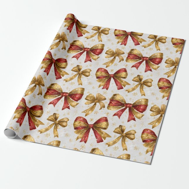 Papier Cadeau Noeuds rouges et dorés de Noël (Déroulé)