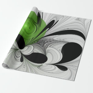 Papier Cadeau Noir Abstrait et blanc avec art fractal vert