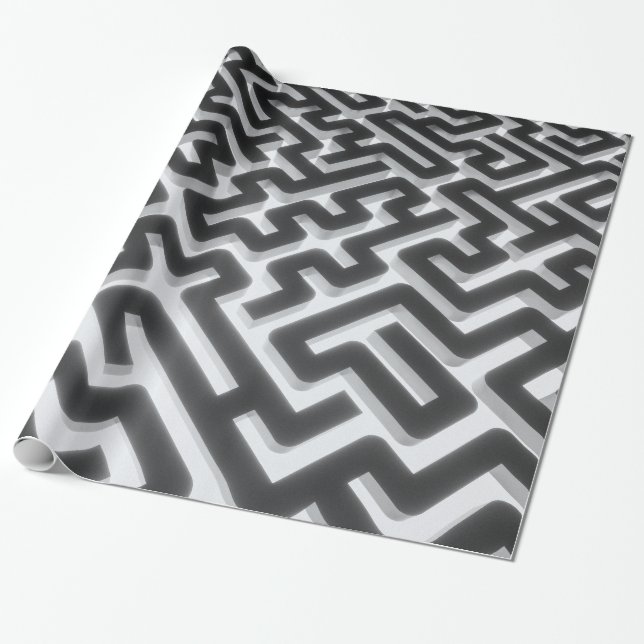Papier Cadeau Noir argenté de labyrinthe (Déroulé)