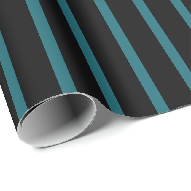 Papier Cadeau Noir avec des rayures sarcelle (Coin rond)