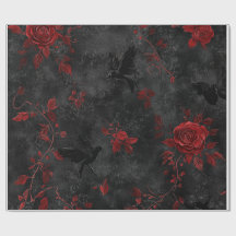 Noir avec des roses rouges et des corbeaux – Flora