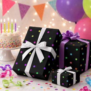 Papier cadeau noir avec pois multicolores