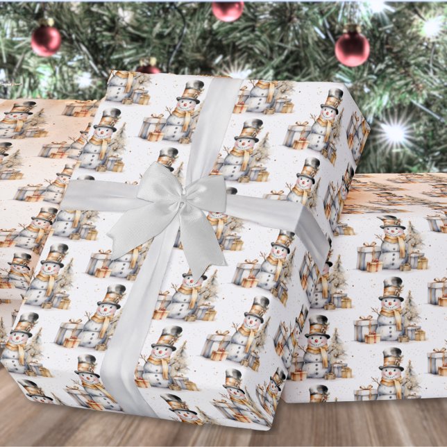 Papier Cadeau Noir blanc hiver neige Noël (Black White Winter Snowman Christmas Wrapping Paper)