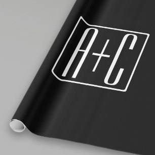Papier Cadeau Noir & Blanc Initiales de couples