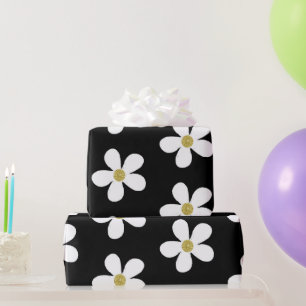 Papier Cadeau Noir Blanc Simple Maisy Or