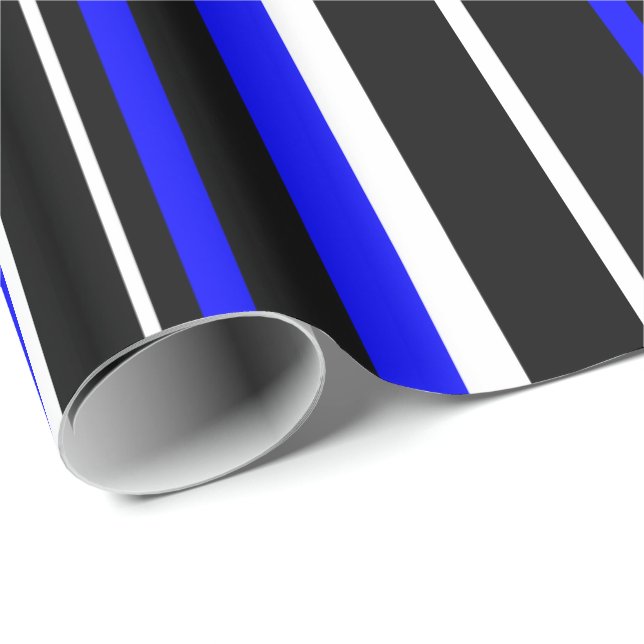 Papier Cadeau Noir, Bleu Royal et Rayure Blanche (Coin rond)