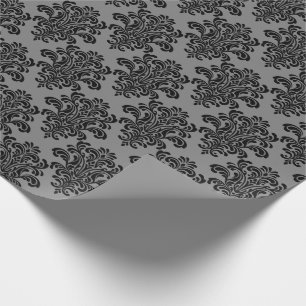 Papier Cadeau Noir Damask sur Grey Elegant Motif