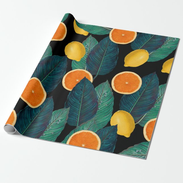 Papier Cadeau noir de citrons et d'oranges (Déroulé)