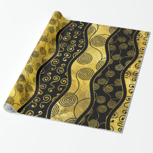 Papier Cadeau Noir de luxe et motif africain d'or