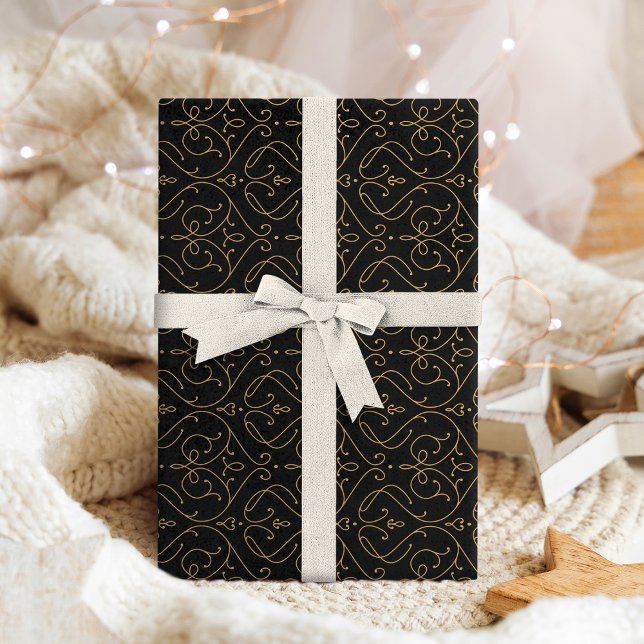 Papier Cadeau Noir d'or élégant classique classique classique ma (Gold black elegant modern classic vintage wedding wrapping paper)