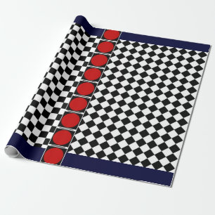 Papier Cadeau Noir élégant Bande rouge à carreaux demi-diamant b