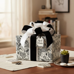 Papier Cadeau Noir et blanc à motifs paisley 