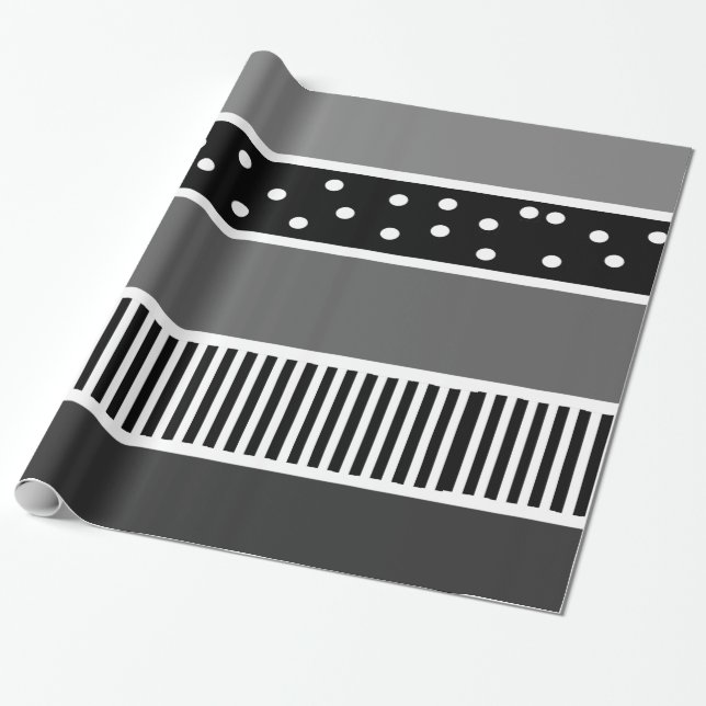 Papier cadeau noir et blanc à rayures et à pois (Déroulé)