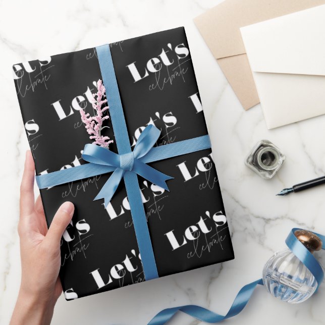 Papier Cadeau Noir et blanc Célébrons l'anniversaire (Cadeaux)