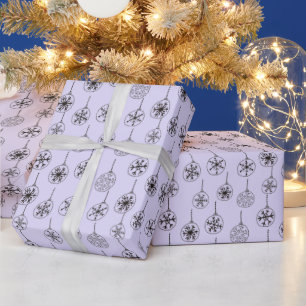 Papier Cadeau Noir et Blanc Flocons de Neige Violets Noël