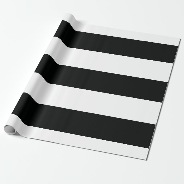 Papier Cadeau (Noir et blanc | horizontal) personnalisable rayé (Déroulé)