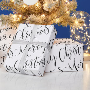 Papier Cadeau Noir Et Blanc Joyeux Noël Calligraphie
