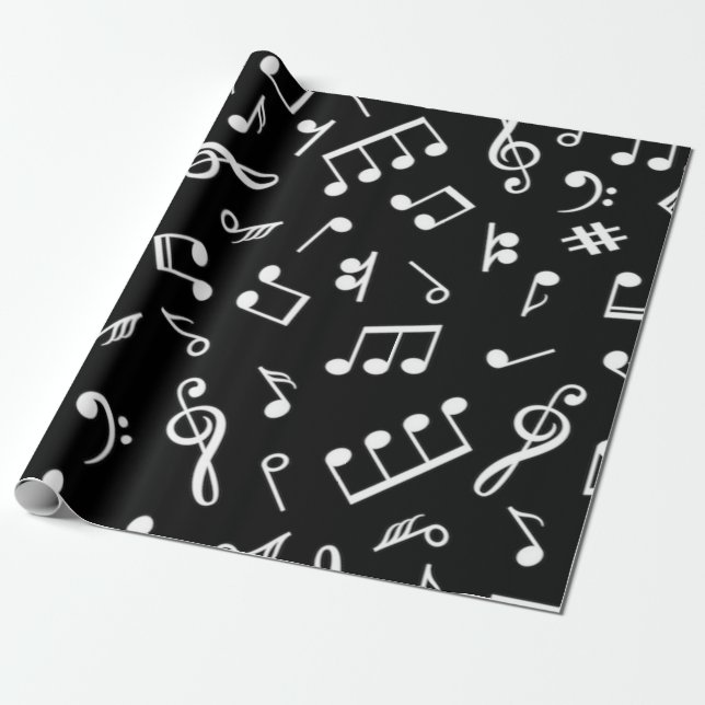 Papier Cadeau Noir et blanc note musicienne Motif (Déroulé)