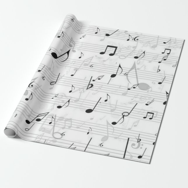 Papier Cadeau Noir et blanc note musicienne Motif (Déroulé)