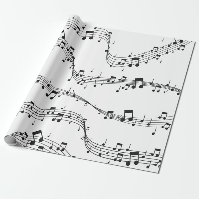 Papier Cadeau Noir et blanc note musicienne Motif (Déroulé)
