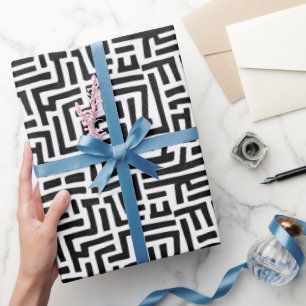 Papier Cadeau Noir et blanc Pop Art Maze Motif