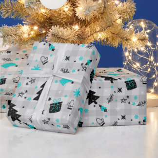 Papier Cadeau Noir et Bleu Noël Jeu