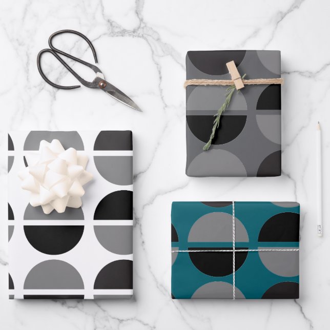 Papier cadeau noir et gris à motifs rétro (Recto)