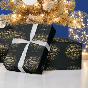 Papier Cadeau Noir et or Joyeux Noël et Bonne Année
