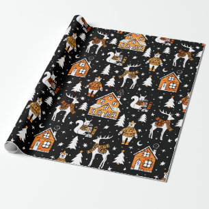 Papier Cadeau Noir et or Noir Ours polaire de Noël Hiver