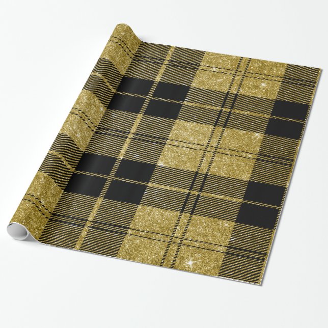 Papier Cadeau Noir et or Plaid-04 (Déroulé)
