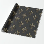 Papier Cadeau Noir et Or Vintage Paris Fleur de Lis<br><div class="desc">Papier d'emballage gris, noir et or fleur de lis vintage de Paris.</div>