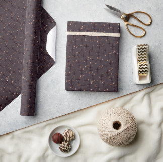 Papier Cadeau Noir et orange étoiles de Noël sur noir