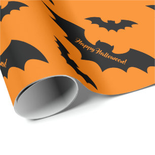 Papier Cadeau Noir et orange Halloween chauves-souris nom person
