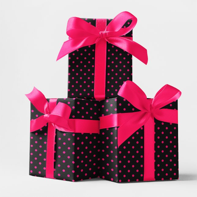 Papier Cadeau Noir et petit pois rose vif (Black and Hot Pink Small Polka Dot Wrapping Paper)