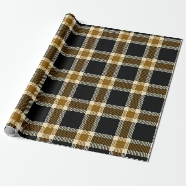 Papier Cadeau Noir et plaid d'or (Déroulé)