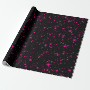Papier Cadeau Noir et rose vif pailleté Paillettes scintillantes