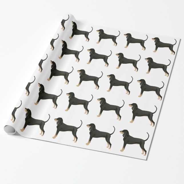 Papier Cadeau Noir et Tan Coonhound Basic race personnalisable (Déroulé)