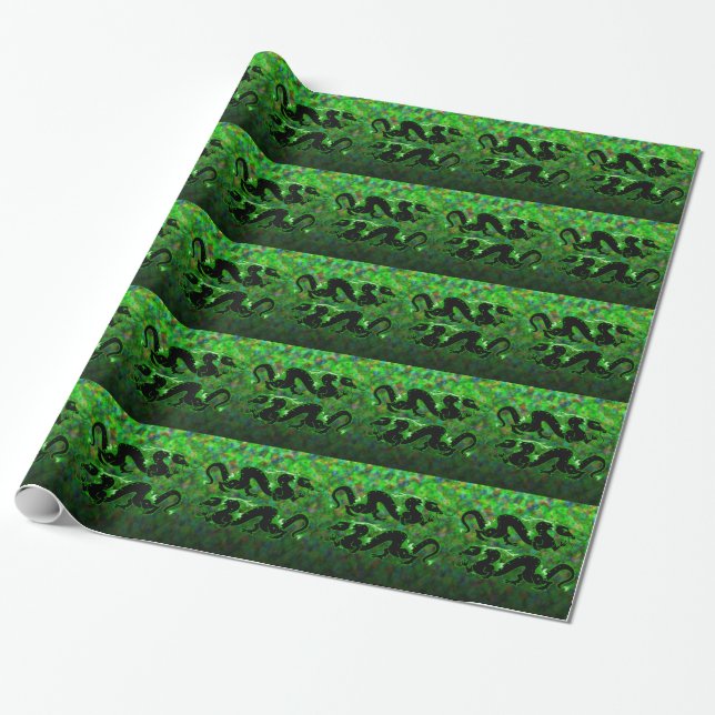 Papier Cadeau Noir et vert de dragon de dragon (Déroulé)