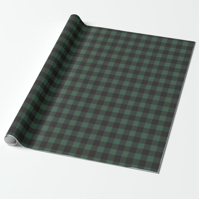 Papier Cadeau Noir et Vert Pays Lumberjack Plaid (Déroulé)