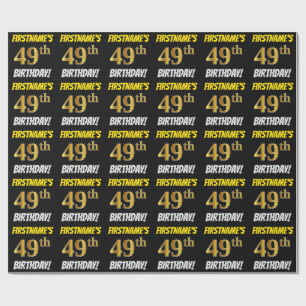 Papier Cadeau Noir, Faux/Imitation Or, "49e ANNIVERSAIRE"