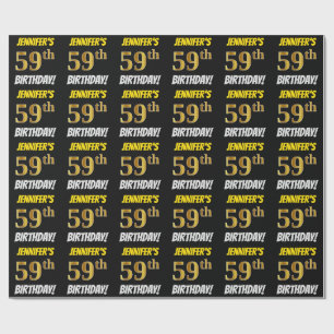 Papier Cadeau Noir, Faux/Imitation Or, "59e ANNIVERSAIRE"