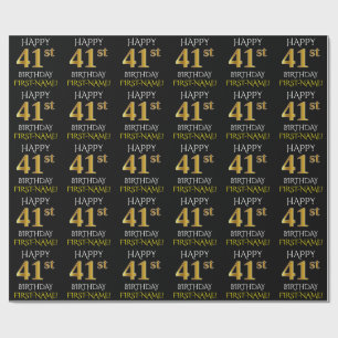 Papier Cadeau Noir, Faux Or "HEUREUX 41ème anniversaire"