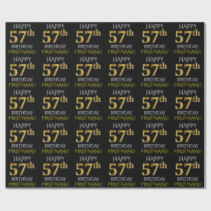 Papier Cadeau Noir, Faux Or "HEUREUX 57ème anniversaire"