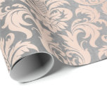 Papier Cadeau Noir gris argenté blanc rose métallisé Damas<br><div class="desc">décoré avec une texture en poudre métallique et avec toujours chic ornement damassé fleeceK</div>