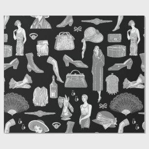 Papier Cadeau noir gris art déco années 1920 flapper glamor femi