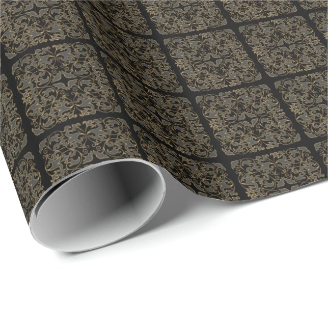 Papier Cadeau Noir, gris et or (Coin rond)