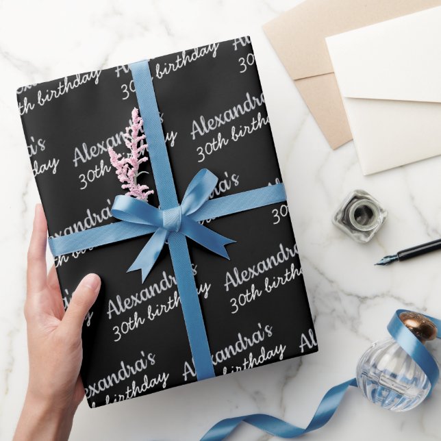Papier Cadeau Noir Gris Nom Âge Chic Anniversaire (Cadeaux)