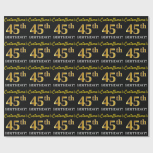 Papier Cadeau Noir, Imitation Or "45ème anniversaire"