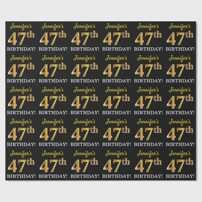 Papier Cadeau Noir, Imitation Or "47ème anniversaire" (Plat)